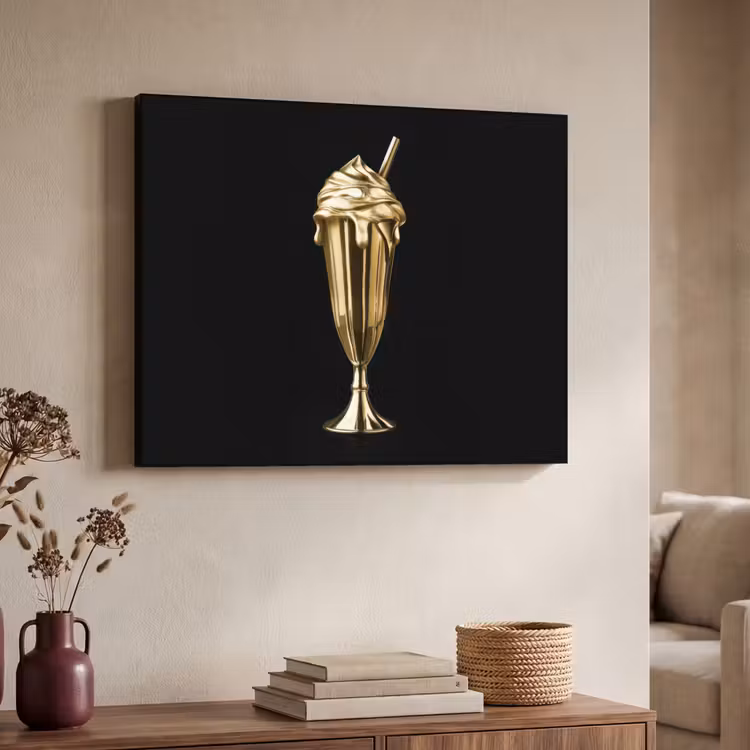 Milkshake - Goud - Drinken - Zwart Textielframe - compleet frame klein -sfeer3
