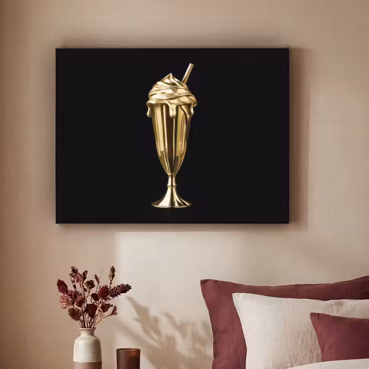 Milkshake - Goud - Drinken - Zwart Textielframe zwart klein -sfeer1