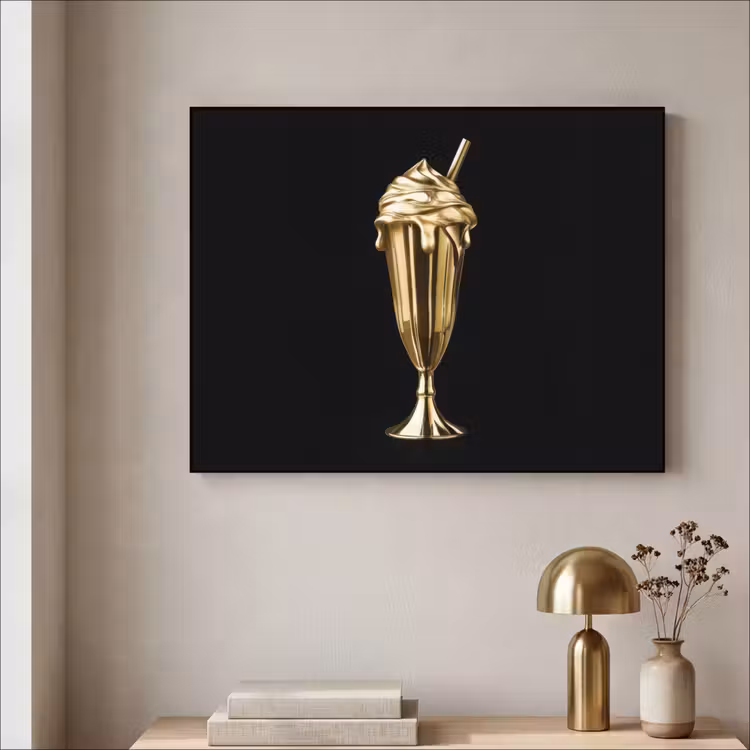 Milkshake - Goud - Drinken - Zwart Textielframe zwart klein -sfeer2