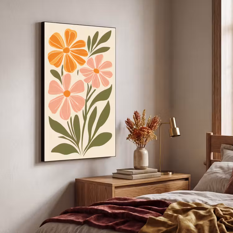 Minimalistisch - Bloemen - Bladeren - Roze Textielframe - compleet frame klein -sfeer3
