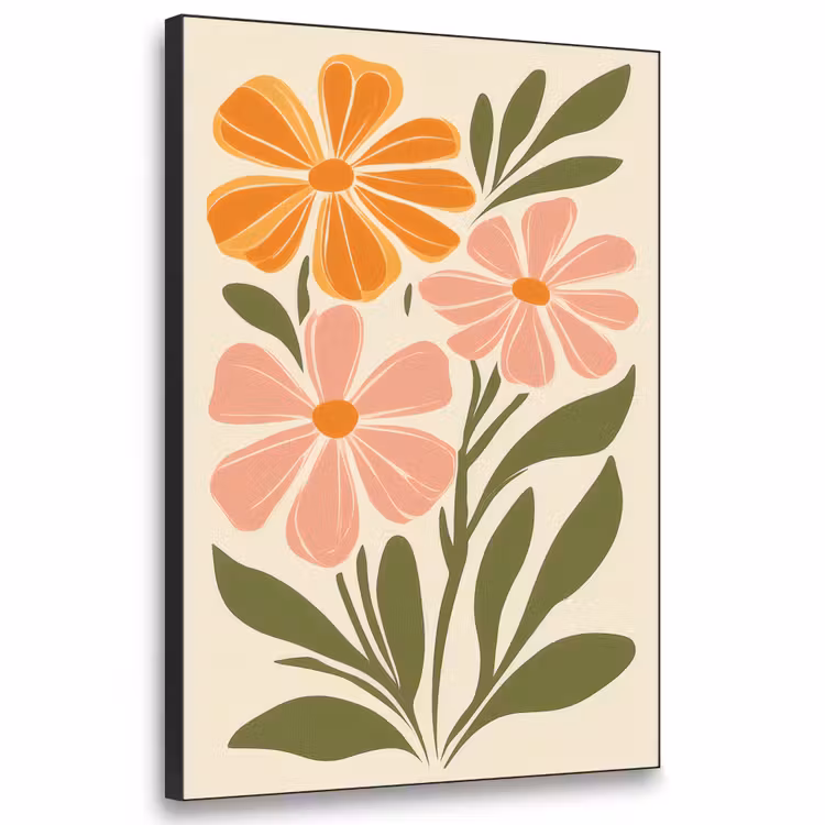 Minimalistisch - Bloemen - Bladeren - Roze Textielframe zwart klein -3d