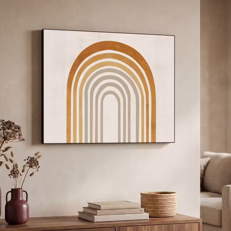 Minimalistisch - Boog - Lijnen - Beige Textielframe zwart klein -sfeer3