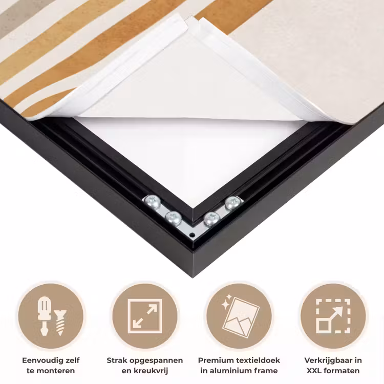 Minimalistisch - Boog - Lijnen - Beige Textielframe zwart klein -USP_feed_closeupNL