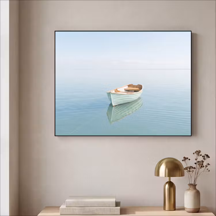 Minimalistisch - Boot - Zee Textielframe zwart klein -sfeer2