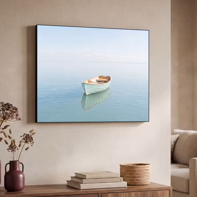 Minimalistisch - Boot - Zee Textielframe zwart klein -sfeer3