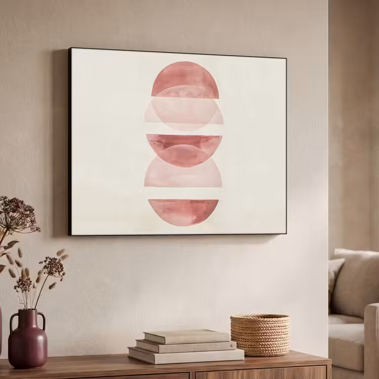 Minimalistisch - Cirkels - Roze Textielframe zwart klein -sfeer3