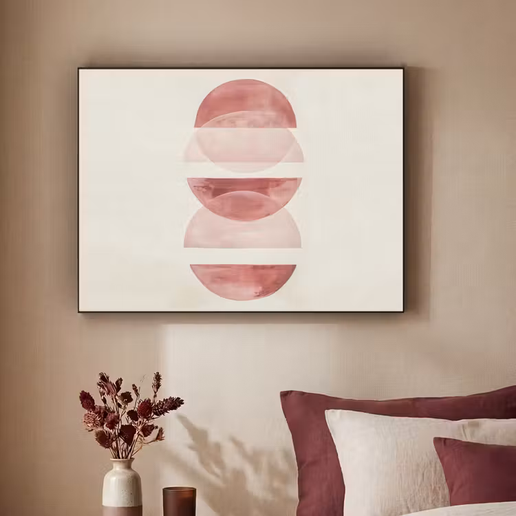 Minimalistisch - Cirkels - Roze Textielframe - compleet frame klein -sfeer1