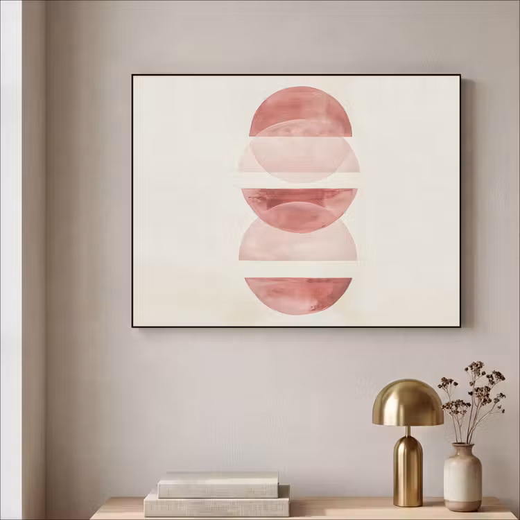 Minimalistisch - Cirkels - Roze Textielframe - compleet frame klein -sfeer2