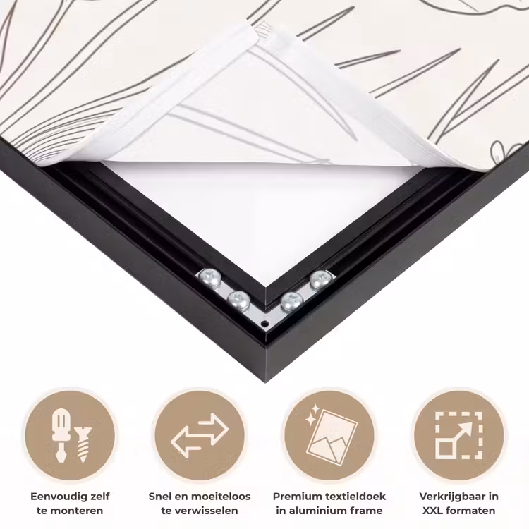 Minimalistisch - Modern - Bloemen - Beige Textielframe zwart klein -USP_closeupNL