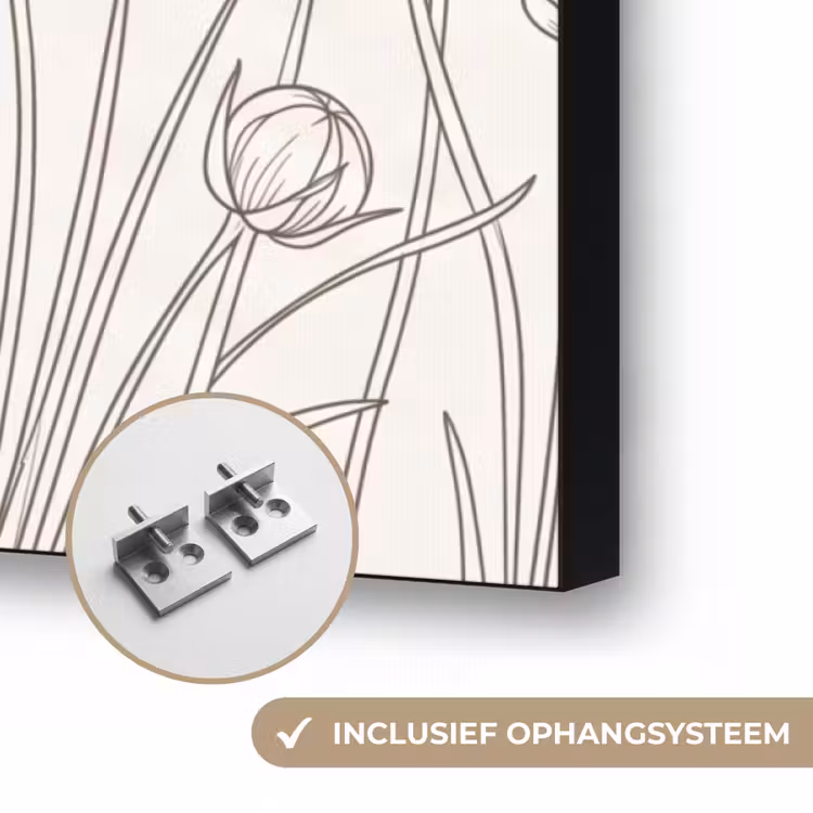 Minimalistisch - Modern - Bloemen - Beige Textielframe zwart klein -USP_ophangsysteemNL
