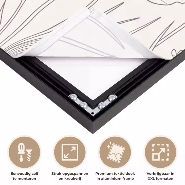 Minimalistisch - Modern - Bloemen - Beige Textielframe zwart klein -USP_feed_closeupNL