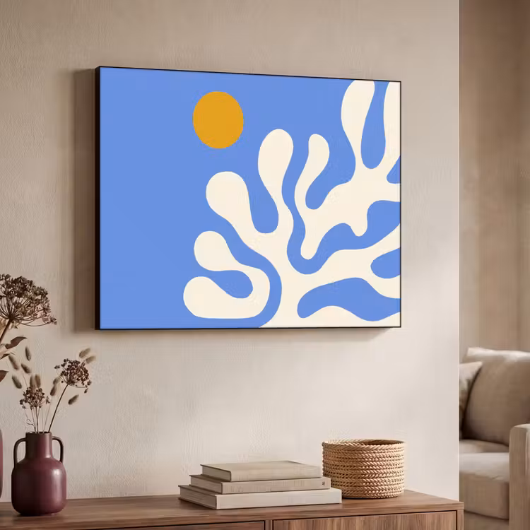 Minimalistisch - Organisch patroon - Blauw Textielframe zwart klein -sfeer3