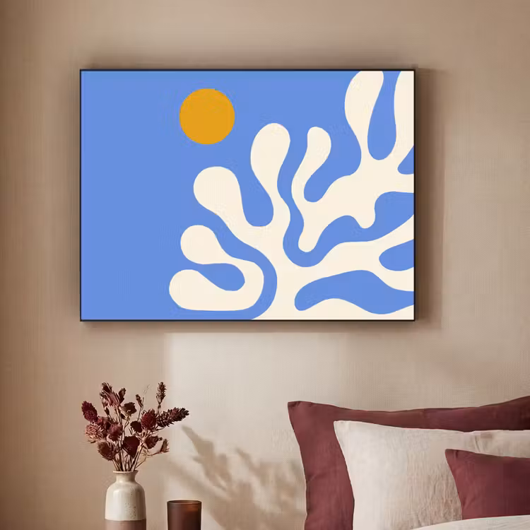 Minimalistisch - Organisch patroon - Blauw Textielframe zwart klein -sfeer1