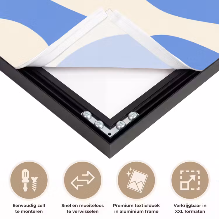 Minimalistisch - Organisch patroon - Blauw Textielframe zwart klein -USP_closeupNL
