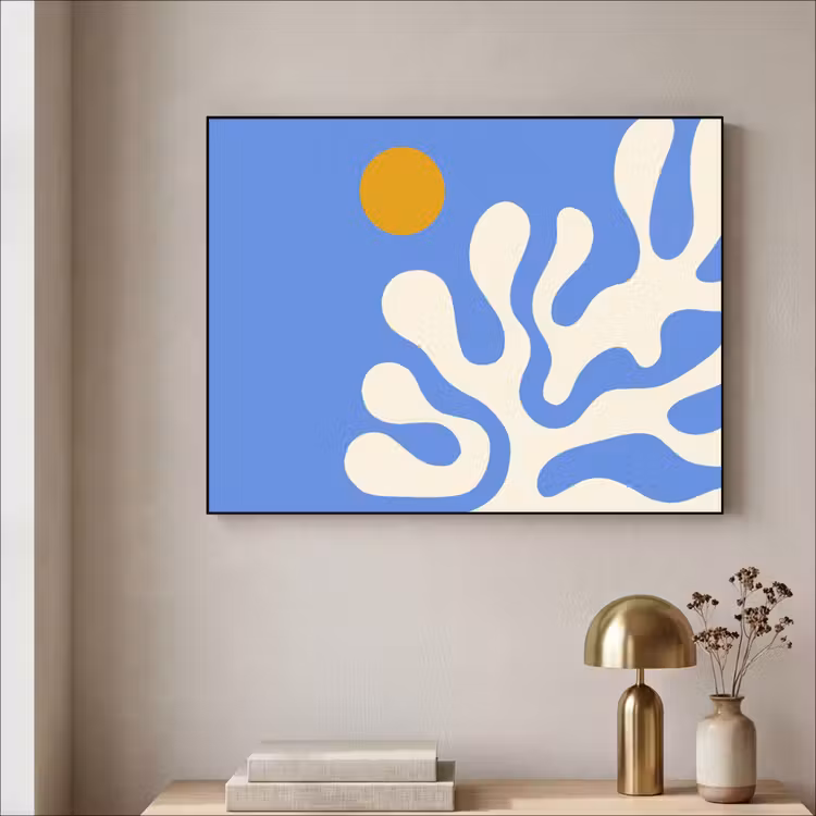 Minimalistisch - Organisch patroon - Blauw Textielframe zwart klein -sfeer2