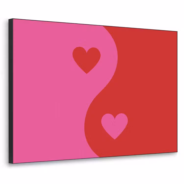 Minimalistisch - Rood - Roze - Hartjes Textielframe zwart klein -3d