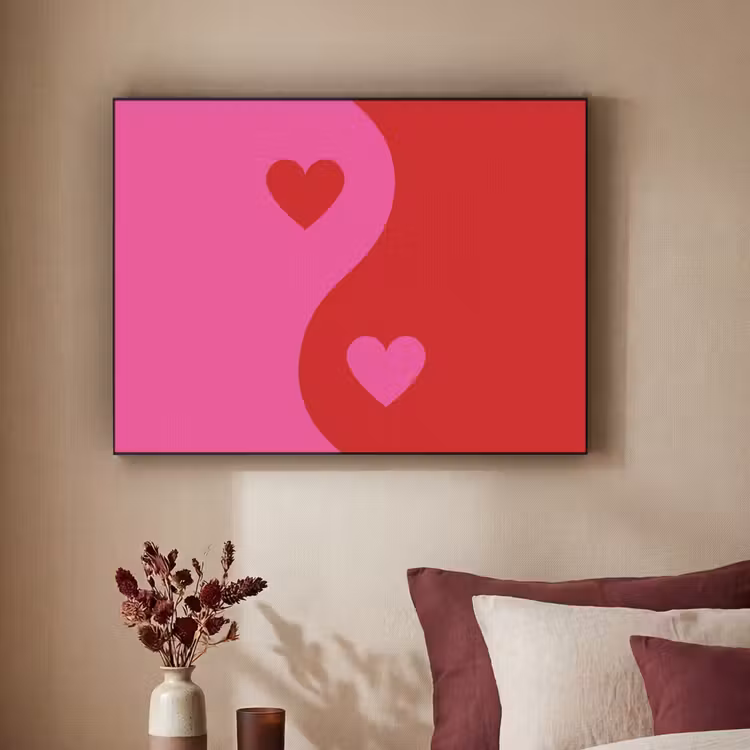 Minimalistisch - Rood - Roze - Hartjes Textielframe - compleet frame klein -sfeer1