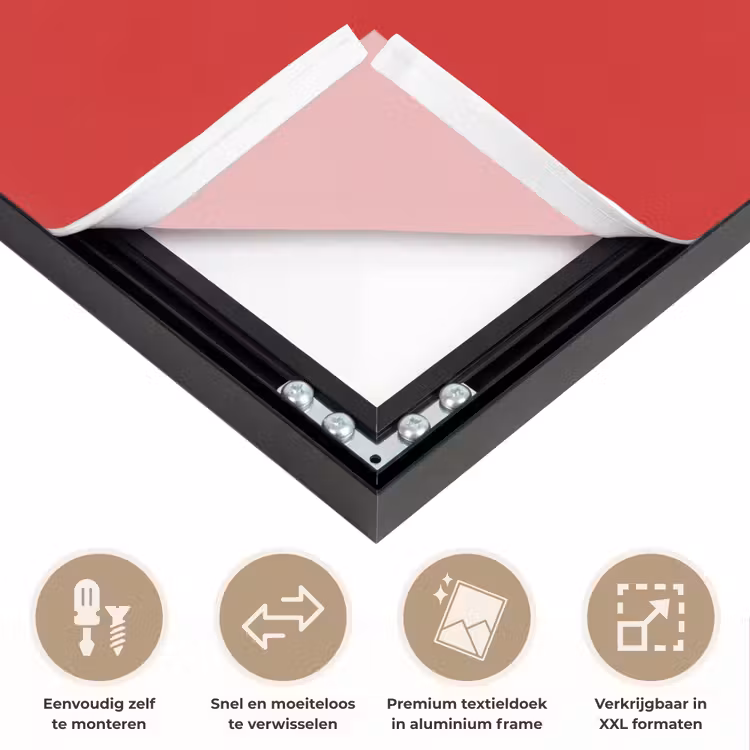 Minimalistisch - Rood - Roze - Hartjes Textielframe zwart klein -USP_closeupNL