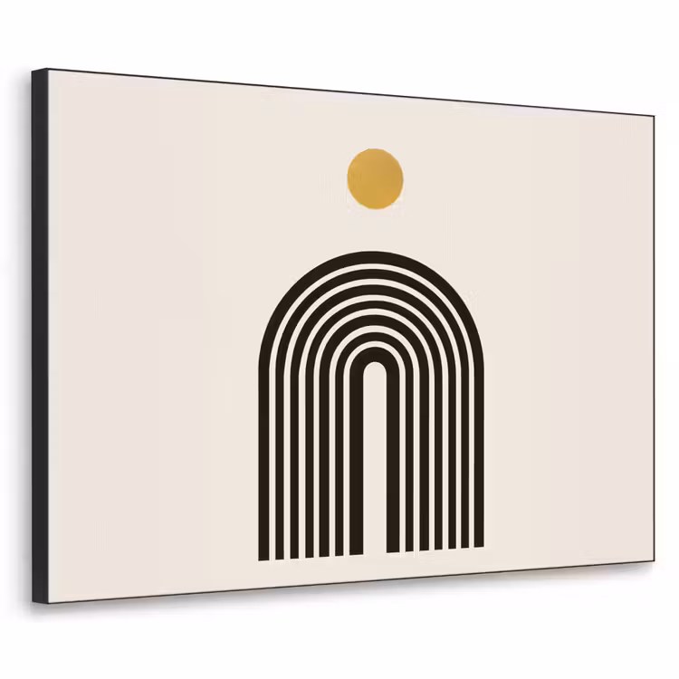 Minimalistisch - Zwarte boog - Gouden cirkel Textielframe - compleet frame klein -3d