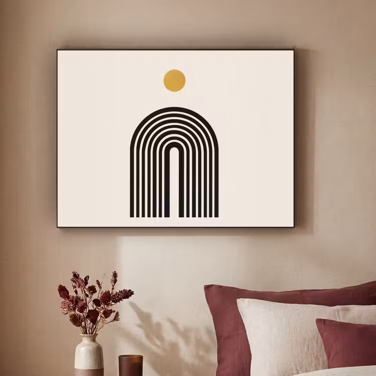 Minimalistisch - Zwarte boog - Gouden cirkel Textielframe - compleet frame klein -sfeer1