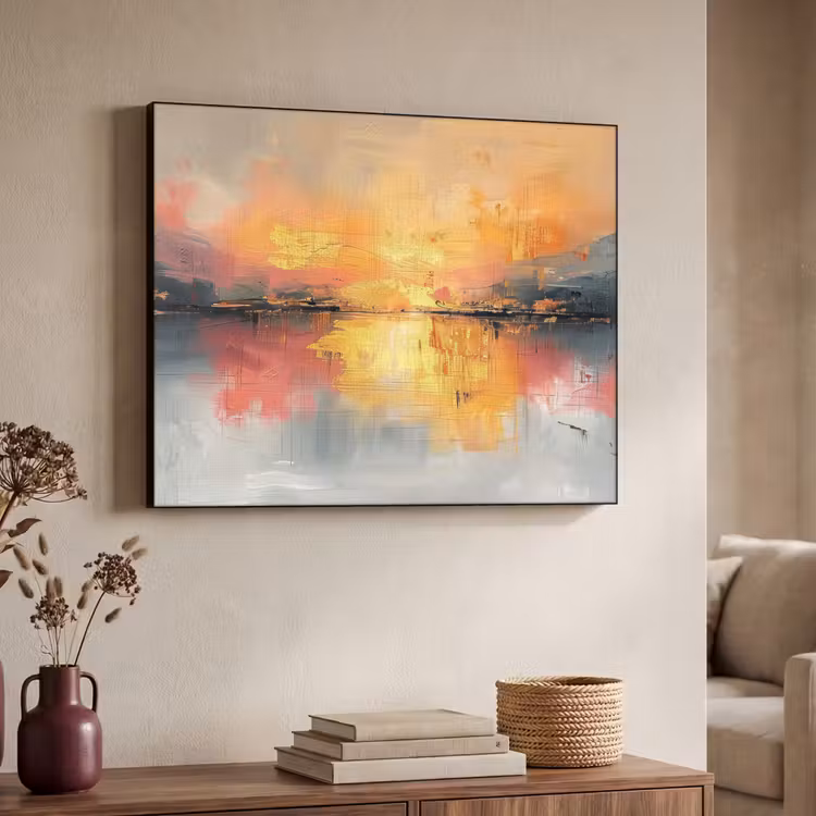 Modern - Abstract - Goud - Roze Textielframe zwart klein -sfeer3