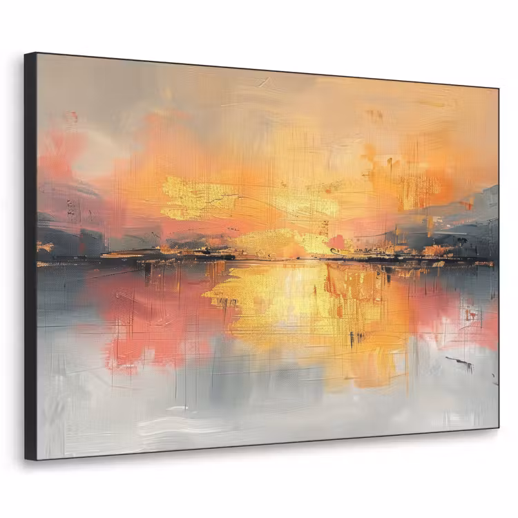 Modern - Abstract - Goud - Roze Textielframe zwart klein -3d