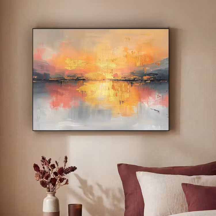 Modern - Abstract - Goud - Roze Textielframe zwart klein -sfeer1