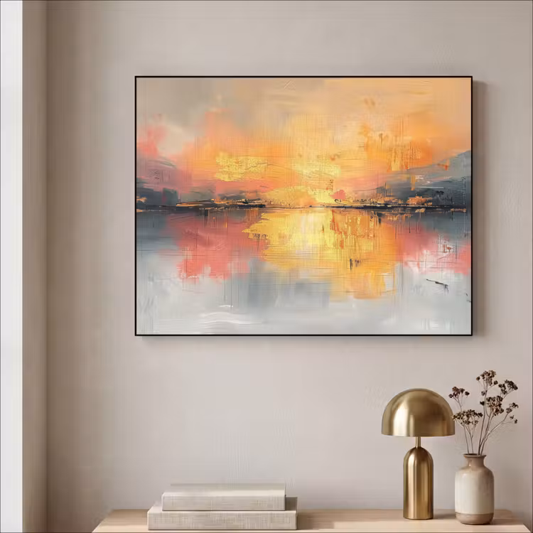 Modern - Abstract - Goud - Roze Textielframe zwart klein -sfeer2