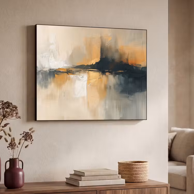 Modern - Abstract - Goud - Zwart Textielframe - compleet frame klein -sfeer3