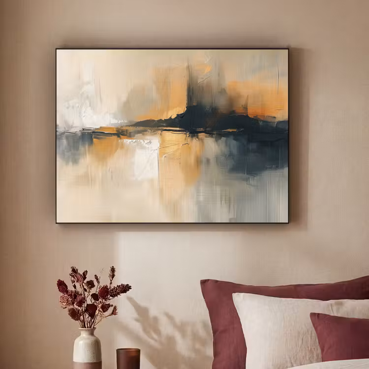 Modern - Abstract - Goud - Zwart Textielframe - compleet frame klein -sfeer1