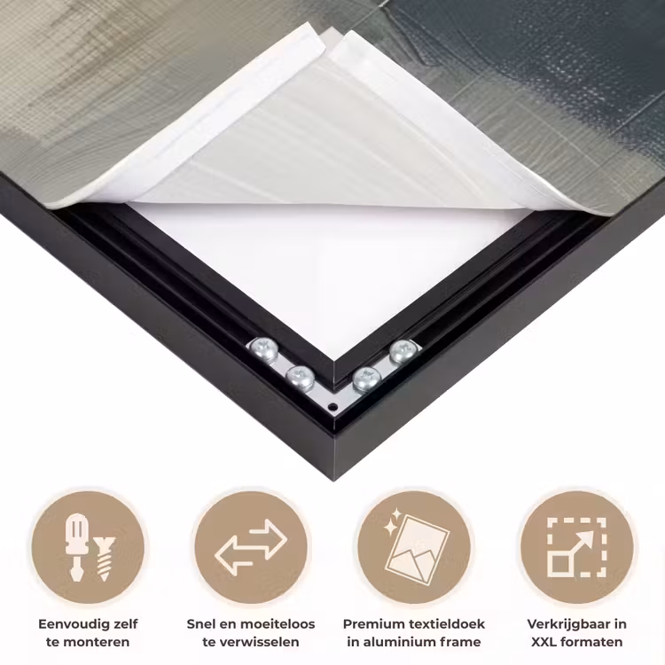 Modern - Abstract - Goud - Zwart Textielframe zwart klein -USP_closeupNL