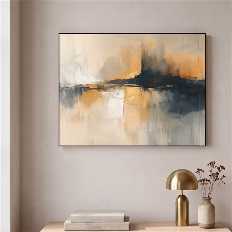 Modern - Abstract - Goud - Zwart Textielframe zwart klein -sfeer2