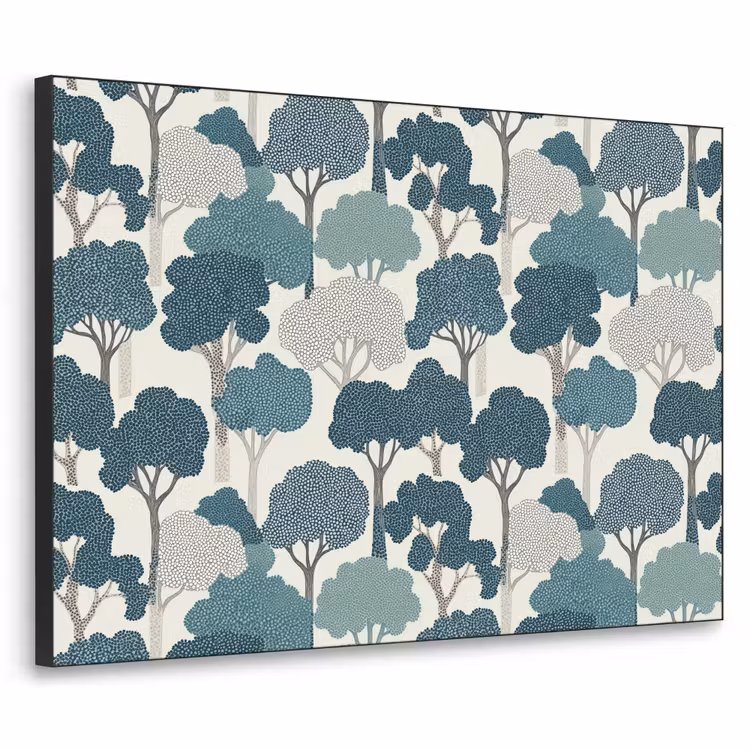 Modern - Bomen - Bos - Patroon - Blauw Textielframe zwart klein 947 -3d
