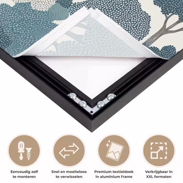 Modern - Bomen - Bos - Patroon - Blauw Textielframe zwart klein 947 -USP_closeupNL