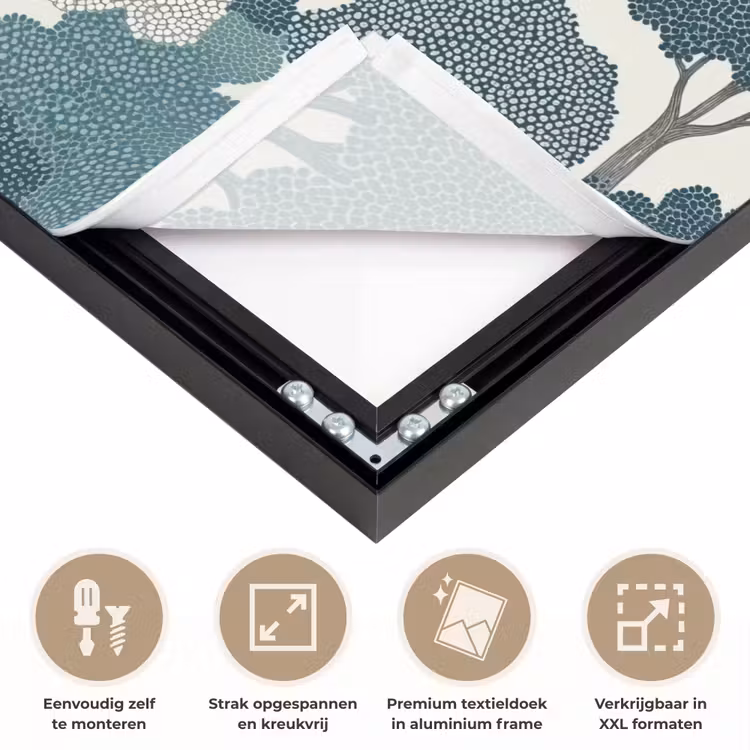 Modern - Bomen - Bos - Patroon - Blauw Textielframe zwart klein 947 -USP_feed_closeupNL