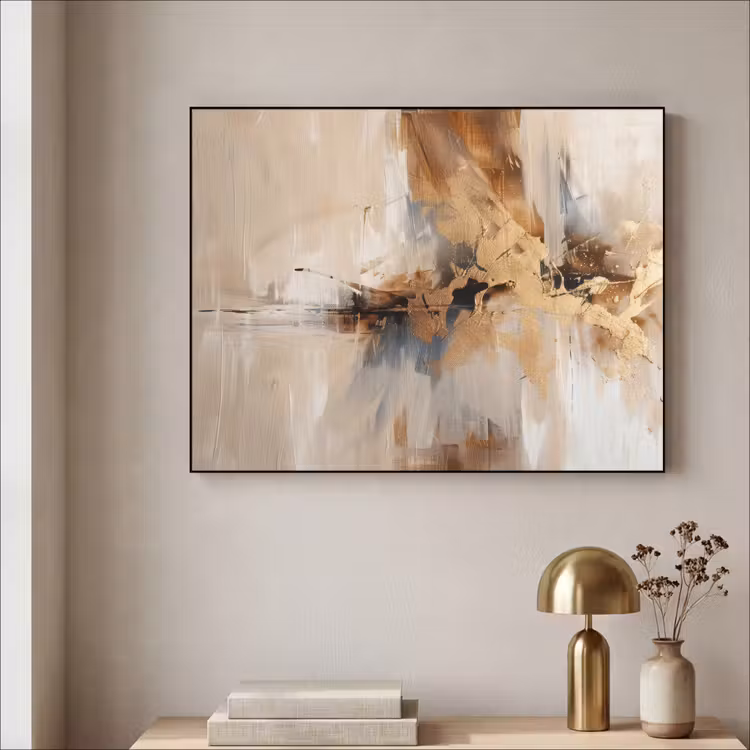 Modern - Bruin - Abstract - Beige Textielframe zwart klein -sfeer2