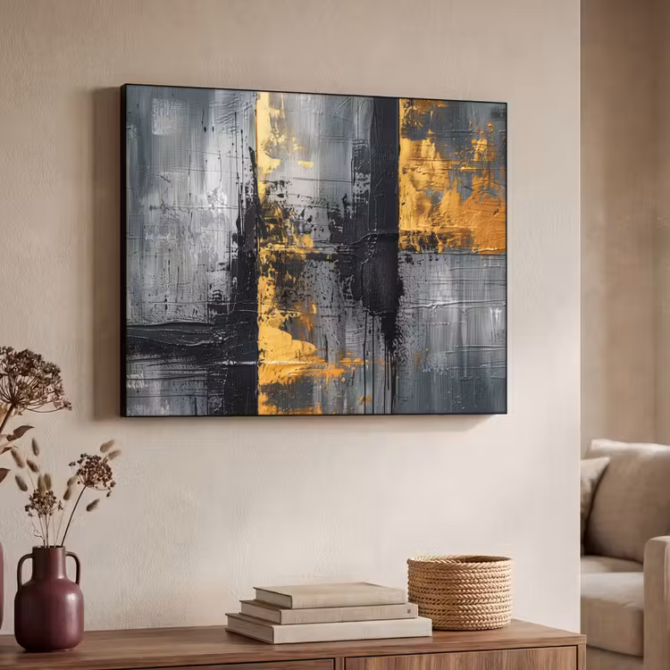 Modern - Goud - Grijs - Patroon Textielframe zwart klein -sfeer3