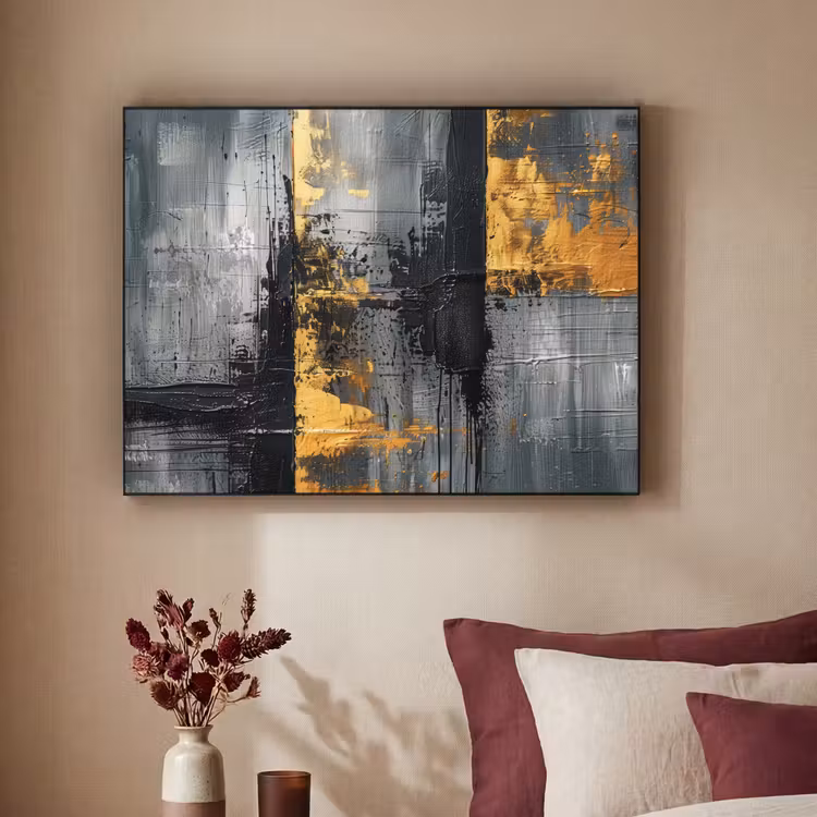 Modern - Goud - Grijs - Patroon Textielframe zwart klein -sfeer1