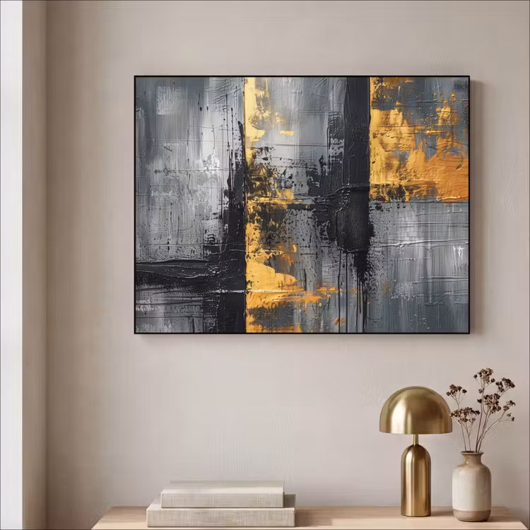 Modern - Goud - Grijs - Patroon Textielframe - compleet frame klein -sfeer2