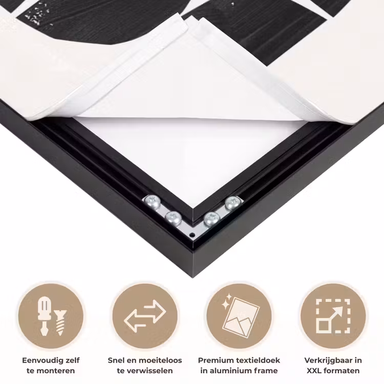 Modern - Halve cirkel - Goud - Zwart Textielframe zwart klein -USP_closeupNL