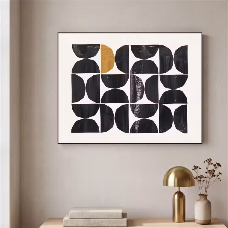 Modern - Halve cirkel - Goud - Zwart Textielframe zwart klein -sfeer2