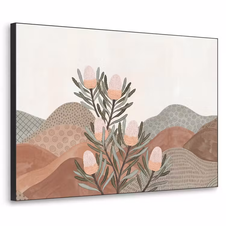 Modern - Heuvels - Terracotta Textielframe zwart klein -3d