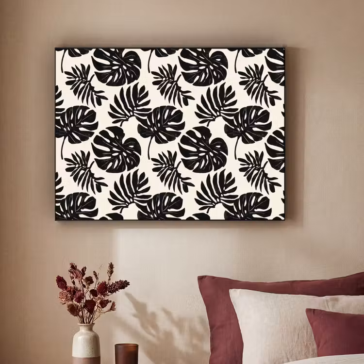 Modern - Monstera - Zwart Textielframe zwart klein 947 -sfeer1