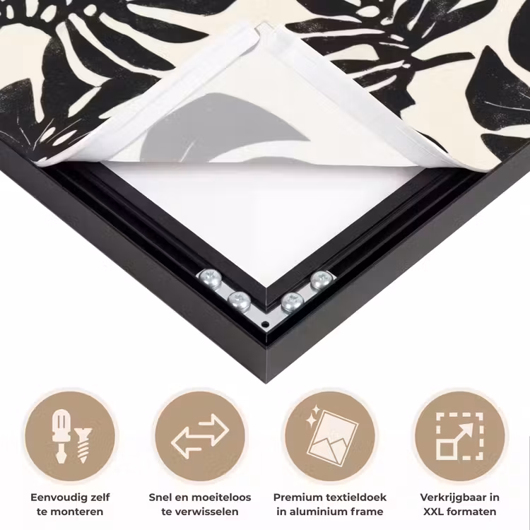 Modern - Monstera - Zwart Textielframe zwart klein 947 -USP_closeupNL