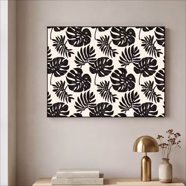 Modern - Monstera - Zwart Textielframe zwart klein 947 -sfeer2