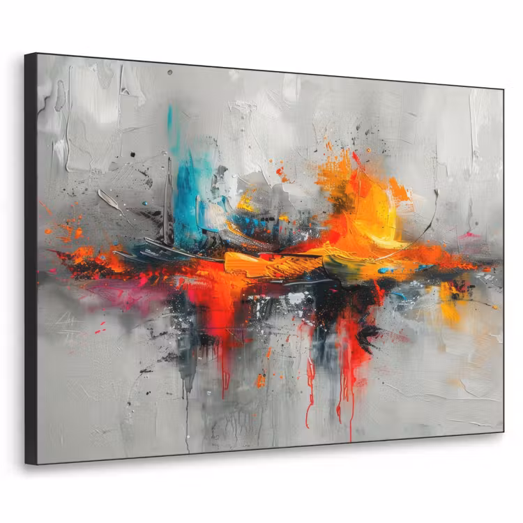 Modern - Oranje - Grijs - Kunst Textielframe - compleet frame klein -3d