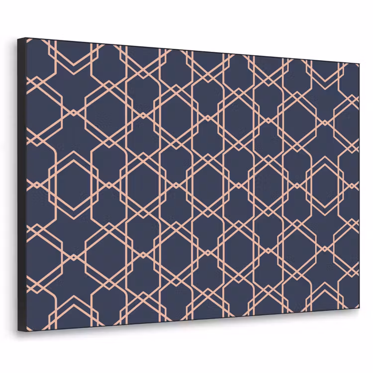 Modern - Patroon - Donkerblauw - Roze Textielframe zwart klein 947 -3d