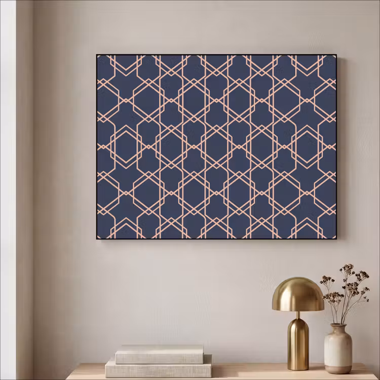 Modern - Patroon - Donkerblauw - Roze Textielframe - compleet frame klein 947 -sfeer2
