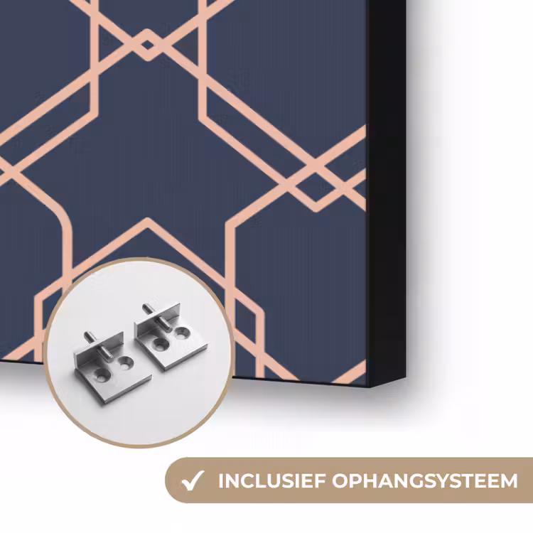 Modern - Patroon - Donkerblauw - Roze Textielframe zwart klein 947 -USP_ophangsysteemNL