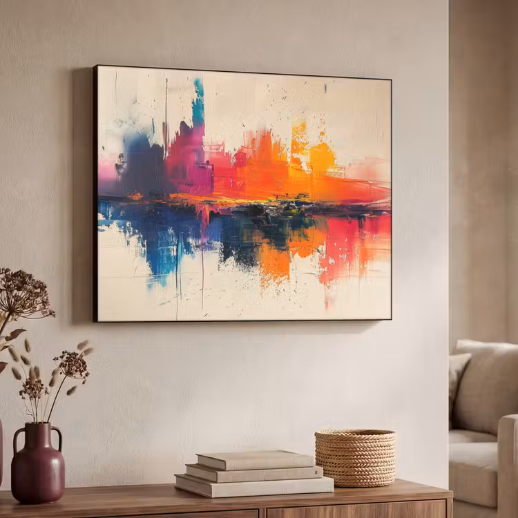 Modern - Verf - Kunst - Kleurrijk Textielframe zwart klein -sfeer3